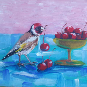 Goldfinch and cherries.