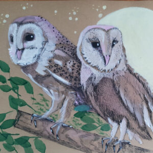 Moonlit night. Two owls.