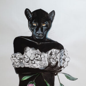 Panther loves Peonies.